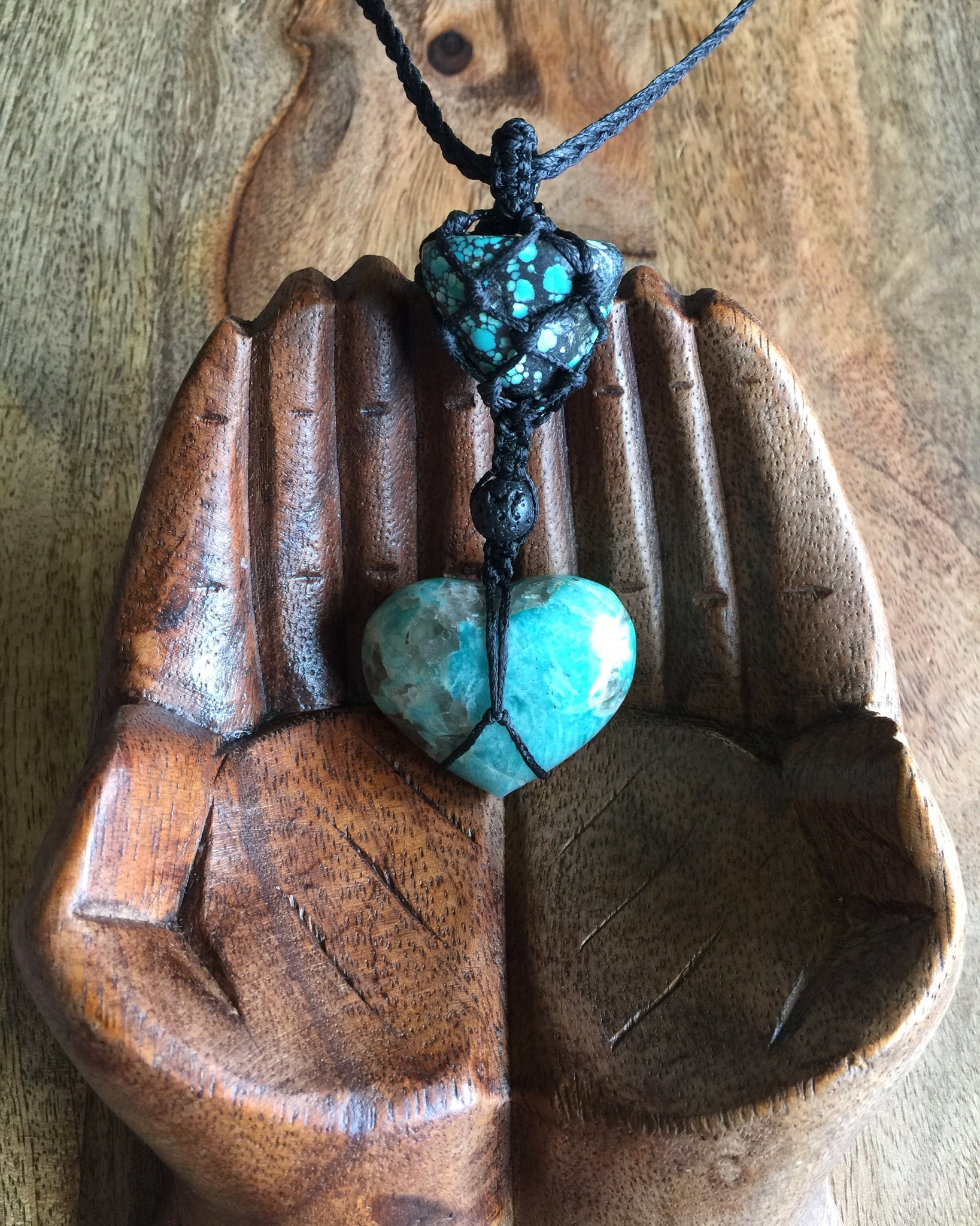 Natural Turquoise & Amazonite Handmade Macrame Necklace